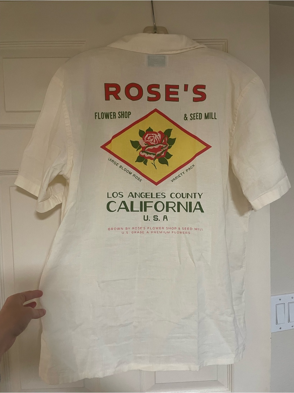 Rose's Flower Shop Graphic Short Sleeve Shirt - Cream with Red & Yellow Print